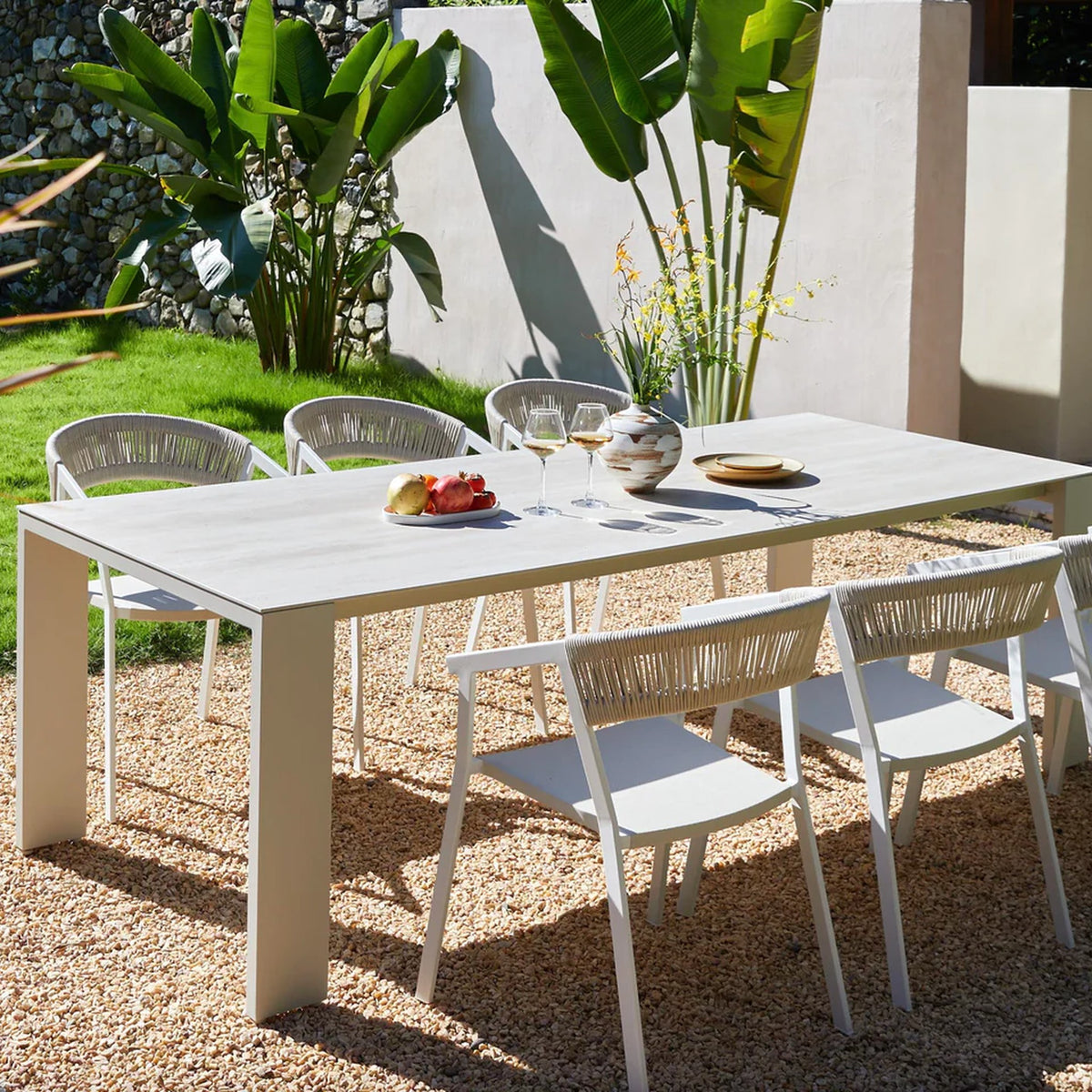 SUNRISE 6-Seater Ceramic & Rope Outdoor Dining Set – Light Beige
