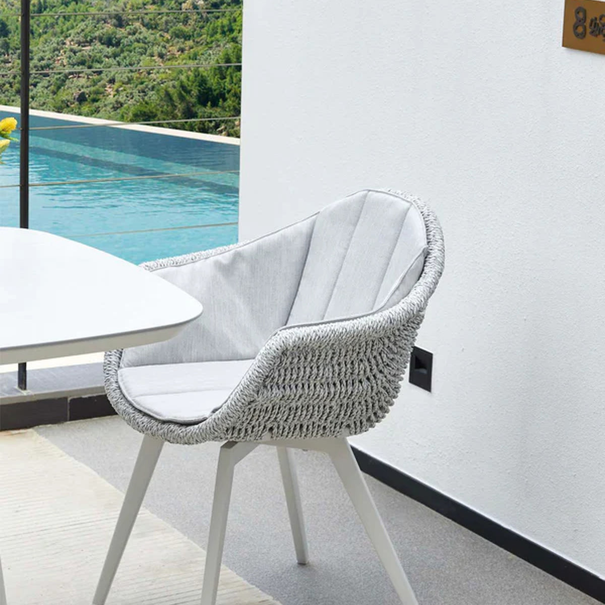Rope Outdoor Dining Chair with Cushion – White
