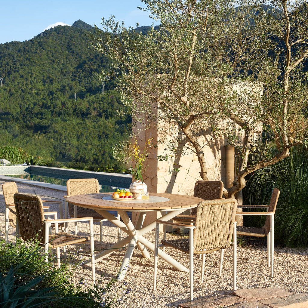 LOOP 6-Seater Teak & Ceramic Outdoor Dining Set – Beige