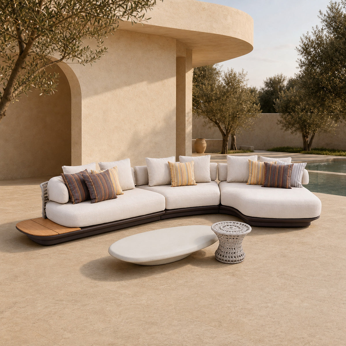 BOSSA 6-Seater Rope & Teak Outdoor Lounge Set – Beige