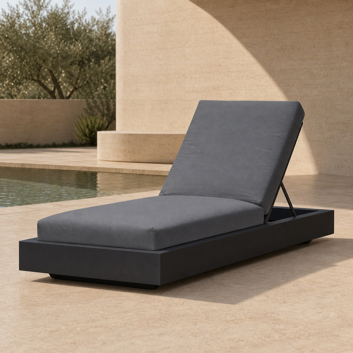 Aluminium Outdoor Sun Lounger with Cushion – Black