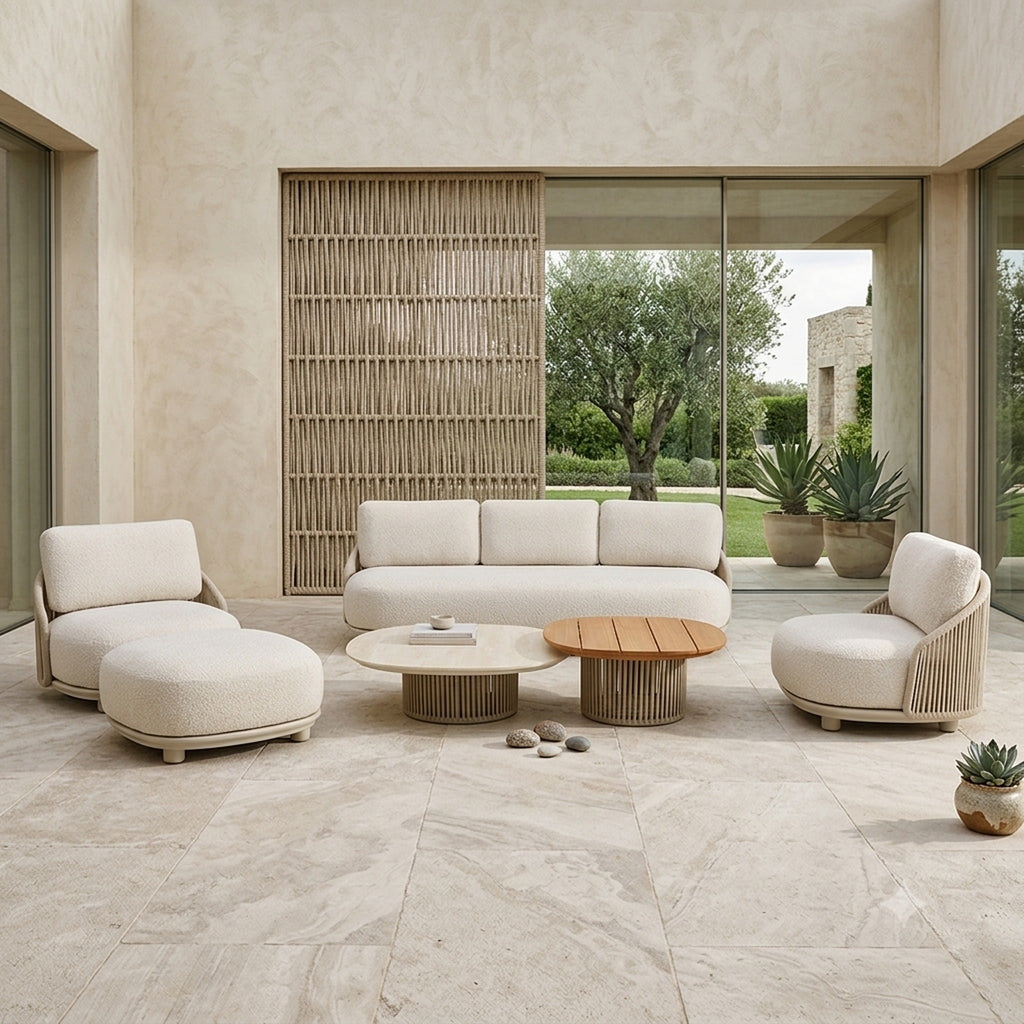 ORBIT 5-Seater Rope Outdoor Lounge Set with Sherpa Cushions – Cream