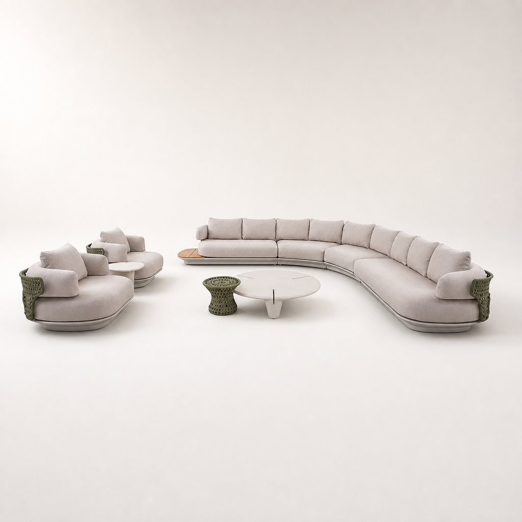 BOSSA 9-Seater Corner Rope & Teak Outdoor Lounge Set – Green