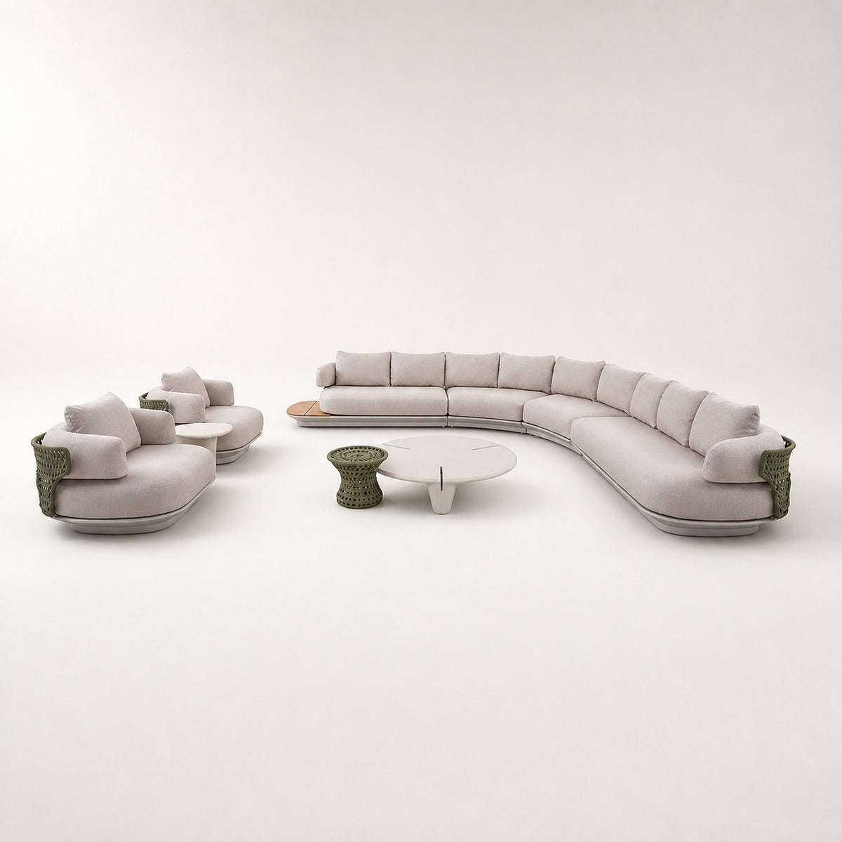 BOSSA 9-Seater Corner Rope & Teak Outdoor Lounge Set – Green