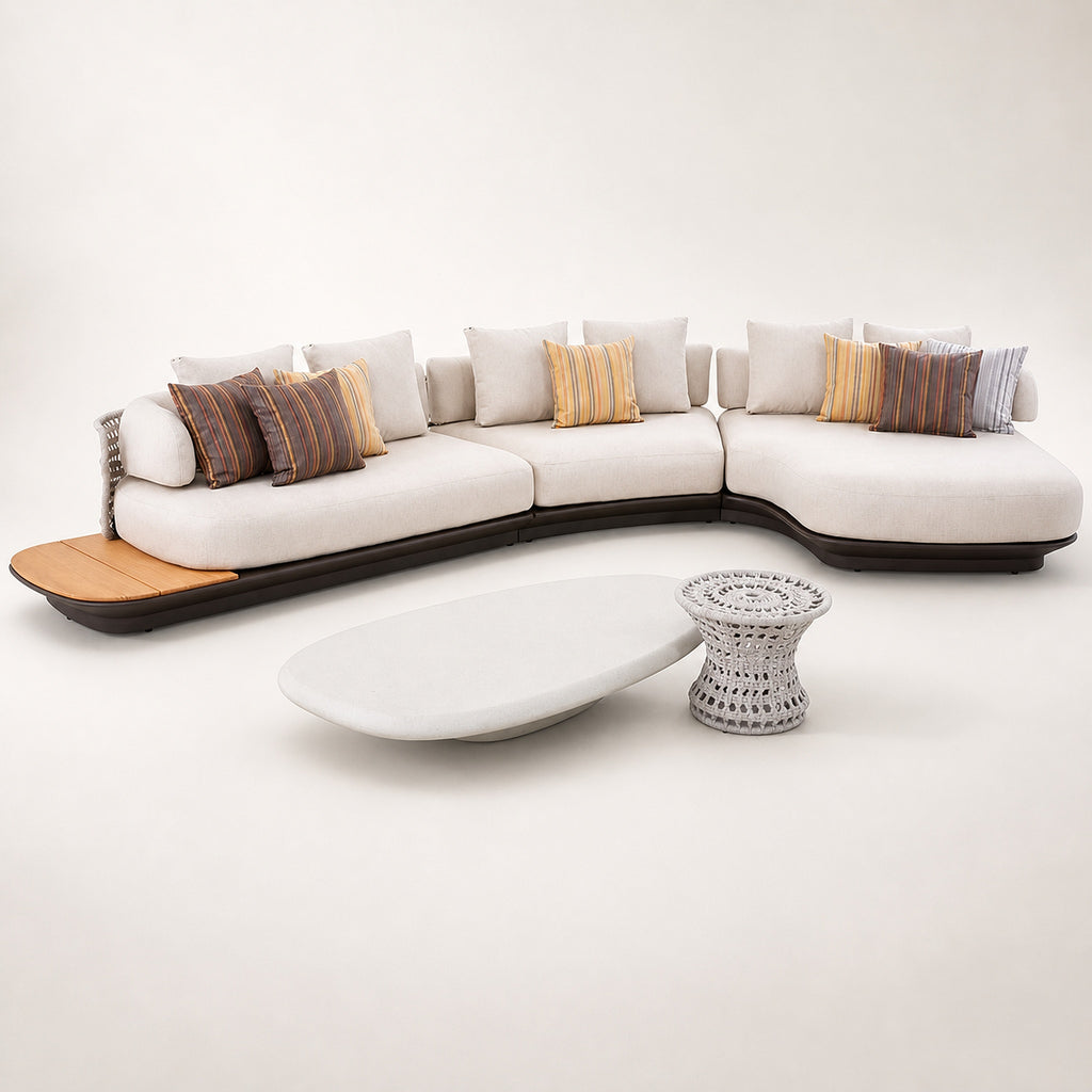 BOSSA 6-Seater Rope & Teak Outdoor Lounge Set – Beige
