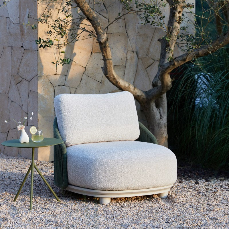 ORBIT Rope Outdoor Lounge Chair with Sherpa Cushion – Green & Cream