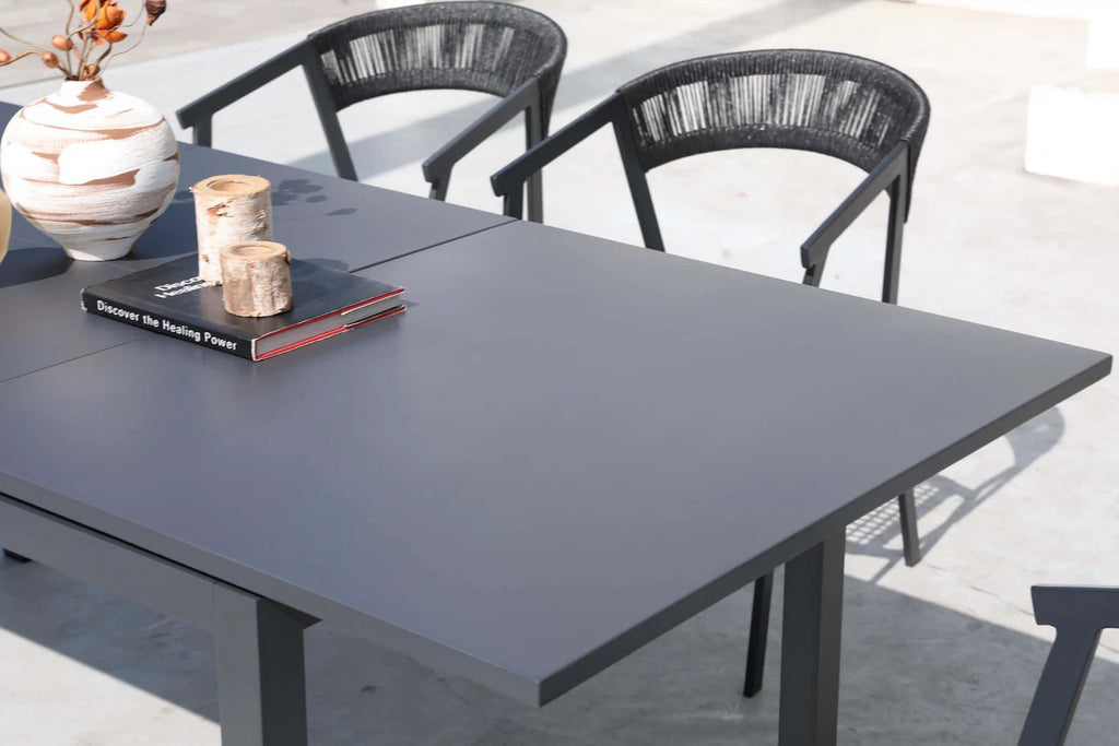 6-Seater Aluminium & Rope Outdoor Dining Set – Charcoal