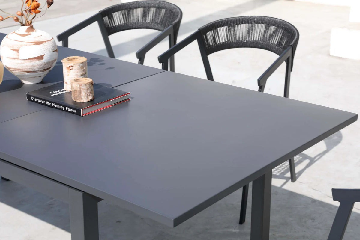 6-Seater Aluminium & Rope Outdoor Dining Set – Charcoal