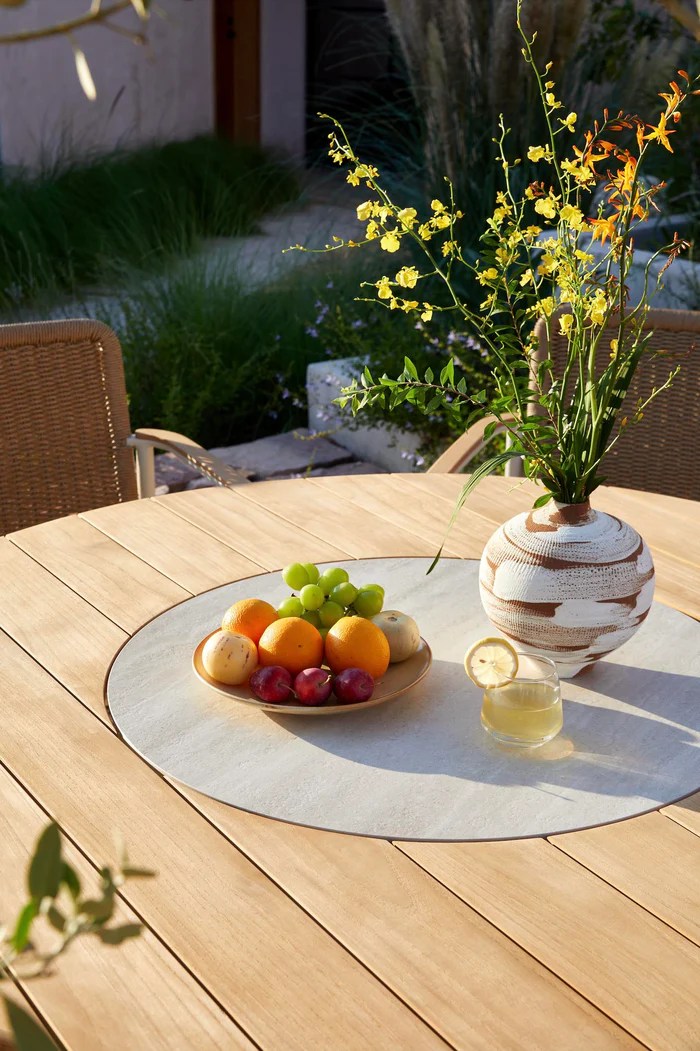 LOOP 6-Seater Teak & Ceramic Outdoor Dining Set – Beige