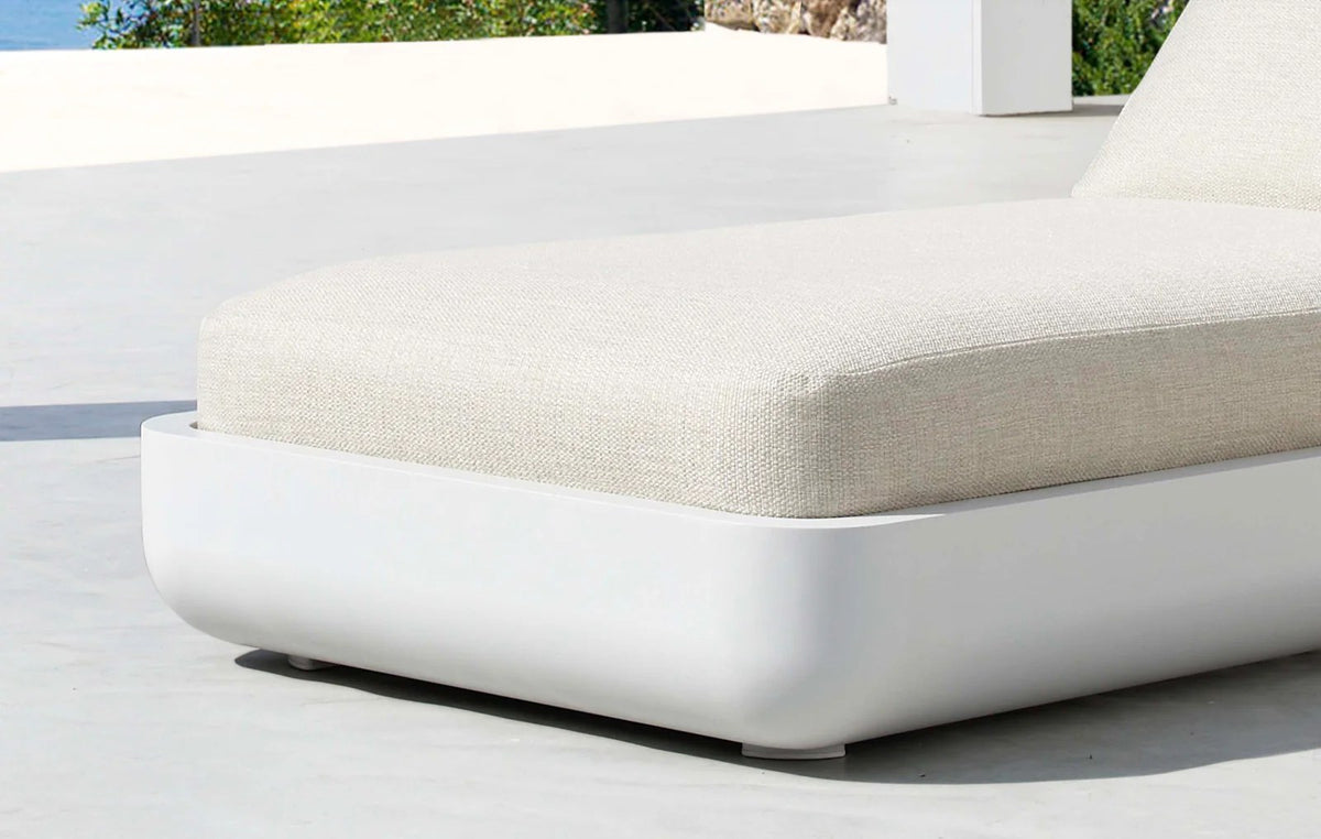 Adjustable Aluminium Outdoor Sun Lounger with Cushion – White