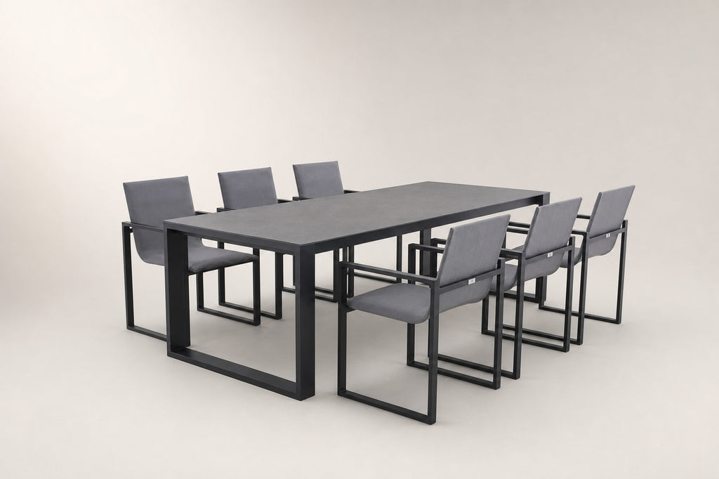 10-Seater Ceramic & Aluminium Outdoor Dining Set – Charcoal