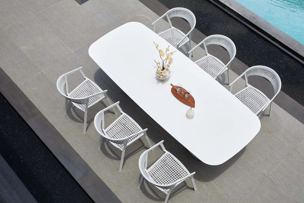 6-Seater Ceramic & Rope Outdoor Dining Set – Beige