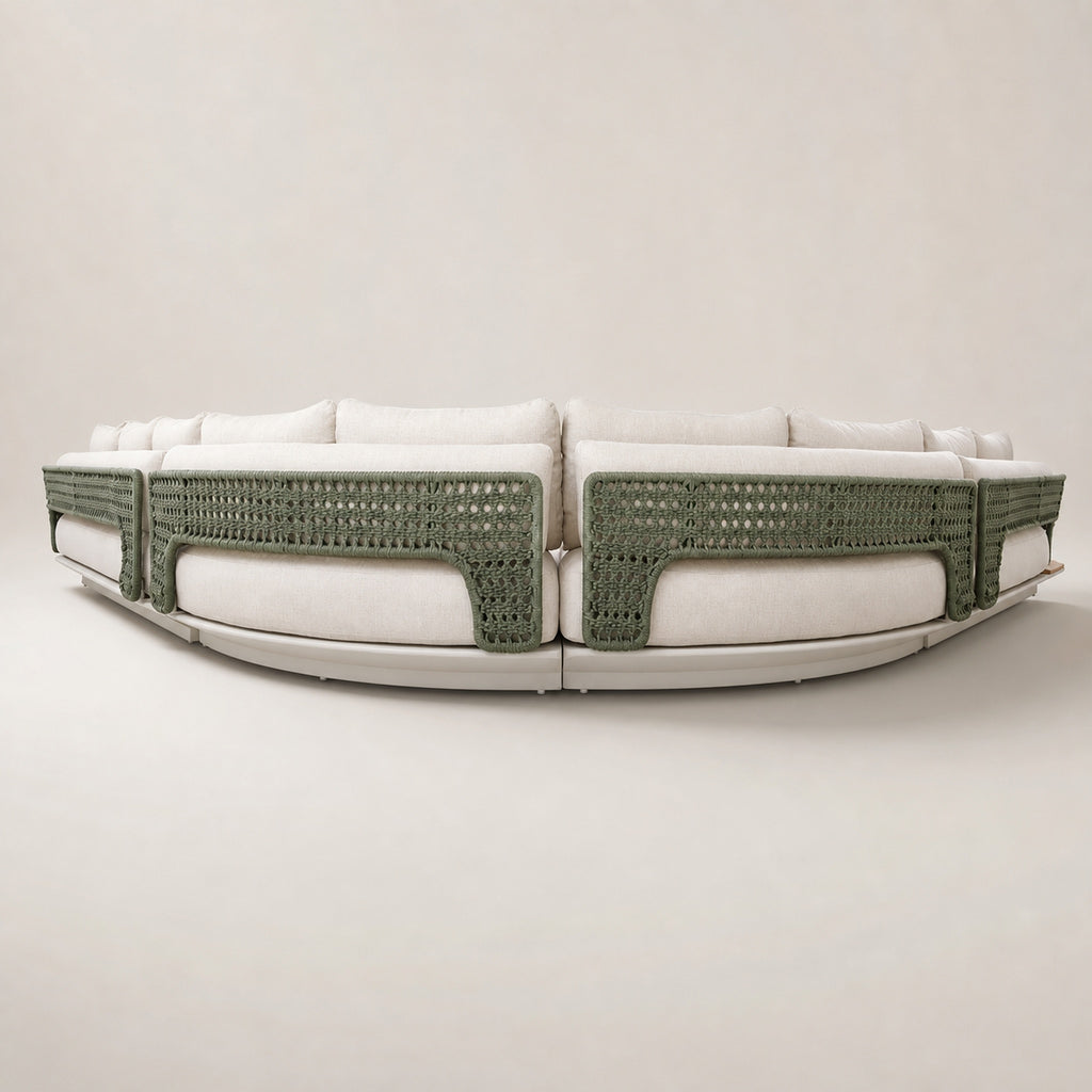BOSSA 9-Seater Corner Rope & Teak Outdoor Lounge Set – Green