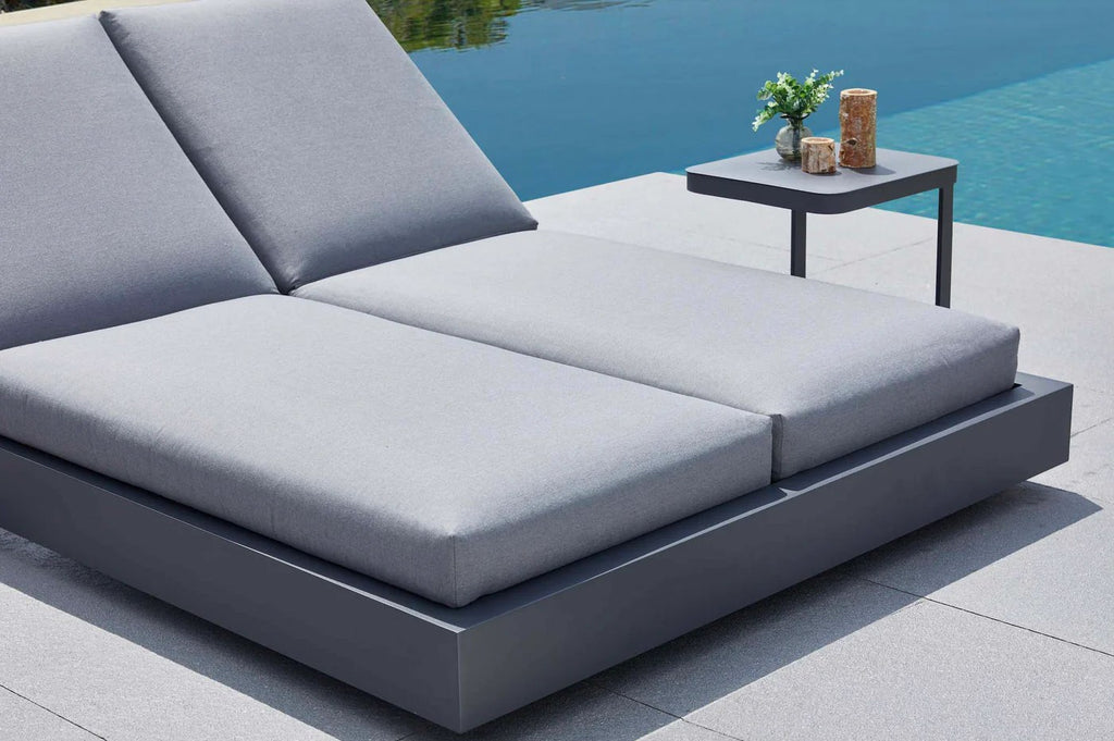 Double Aluminium Outdoor Sun Lounger with Cushion – Black