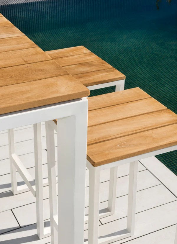 4-Seater Teak & Aluminium Outdoor Bar Set – White