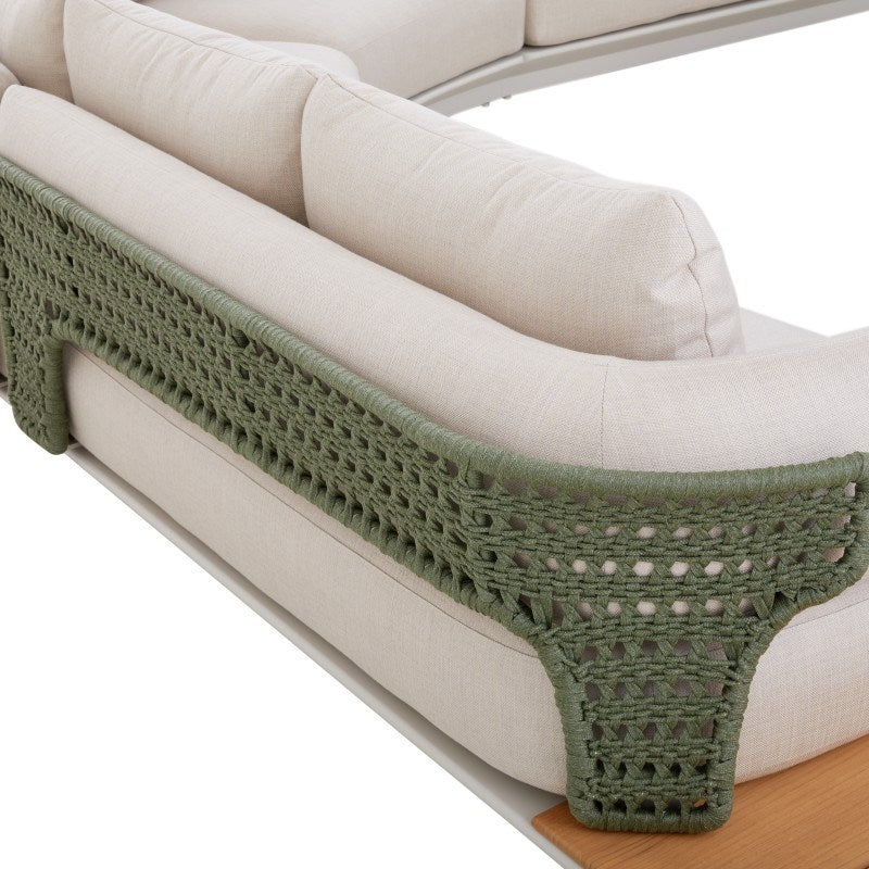 BOSSA 9-Seater Corner Rope & Teak Outdoor Lounge Set – Green