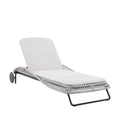 Close-up of the BOSSA beige wheeled outdoor sun lounger woven rope and wheel
