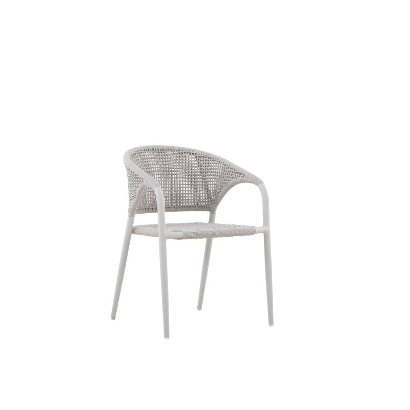 Front view of the LA TOUR white woven outdoor dining armchair