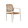 Stacked MARINE natural brown woven outdoor dining armchairs with light frames