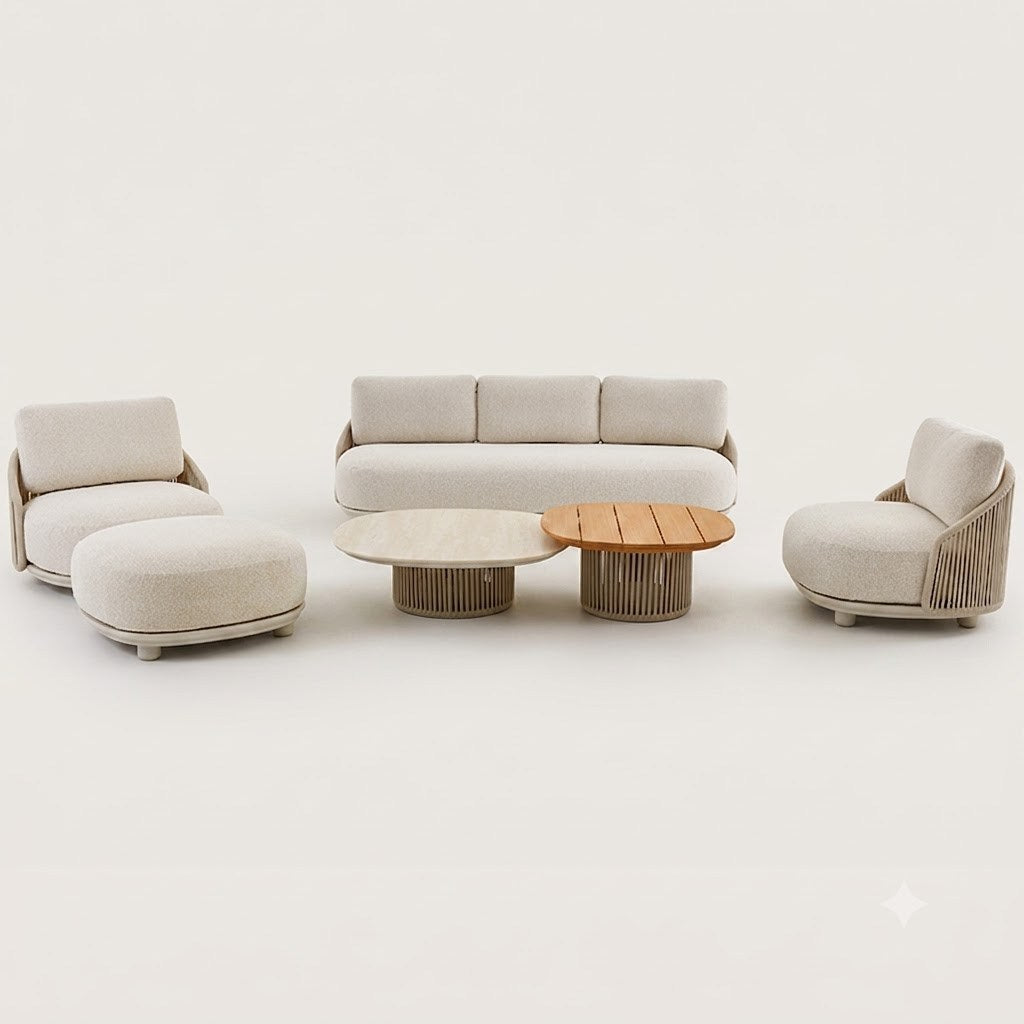 ORBIT 5-Seater Rope Outdoor Lounge Set with Sherpa Cushions – Cream