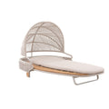 Close-up of the ALMA outdoor chaise lounge woven rope back and cushion