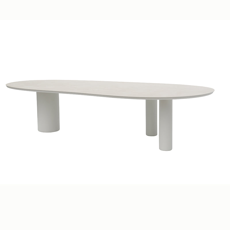 Side view of the AMICO outdoor table in a light finish