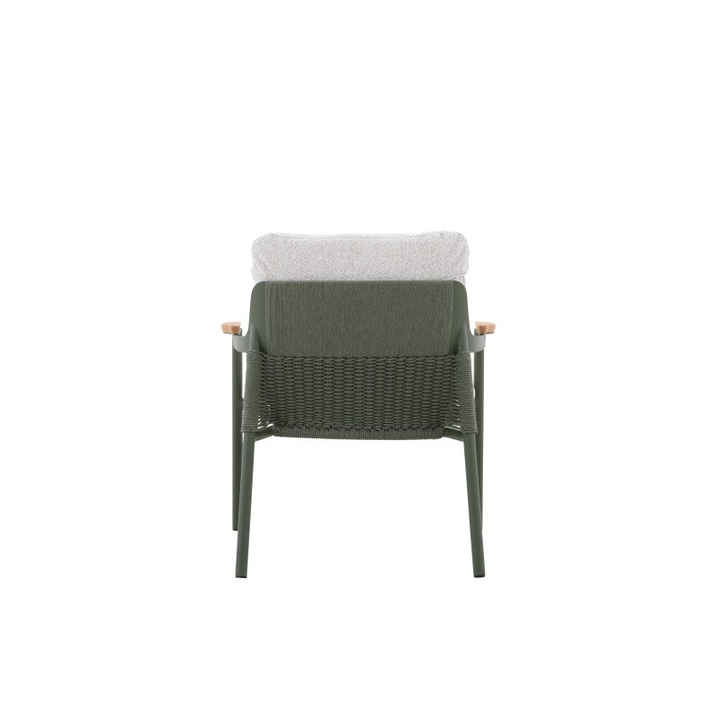 Side view of the AURORA dark green outdoor lounge chair with gently reclined back