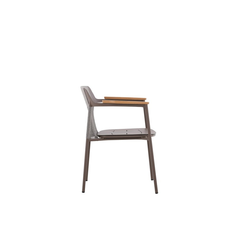 Rear view of the AURORA dark grey woven outdoor dining chair with woven back