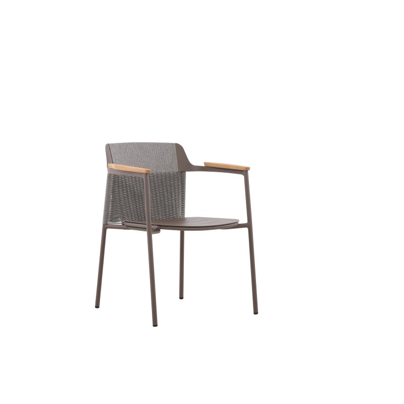 Rear detail of the AURORA dark grey woven outdoor dining chair showing the woven back