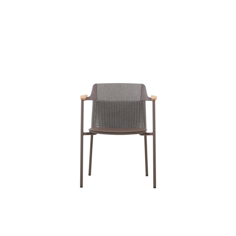 Side view of the AURORA dark grey woven outdoor dining chair with grey seat cushion