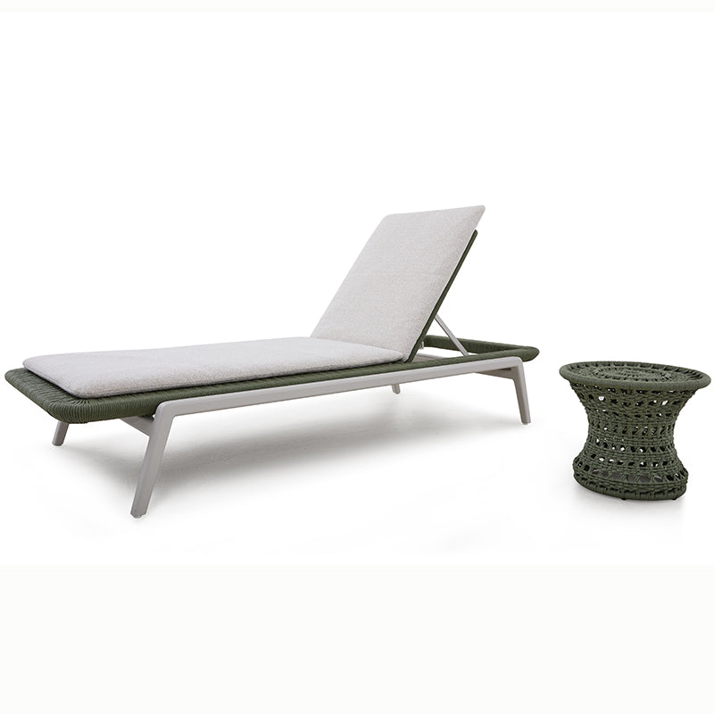 AURORA adjustable outdoor sun lounger with light cushion and woven frame detail
