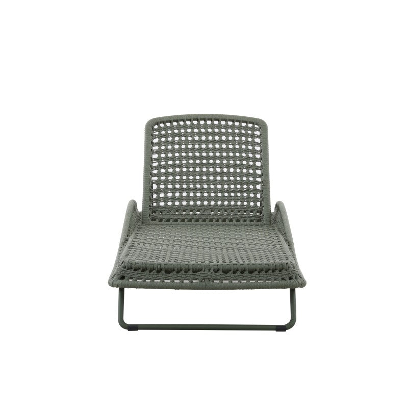 BOSSA outdoor sun lounger in a reclined position with woven rope detailing
