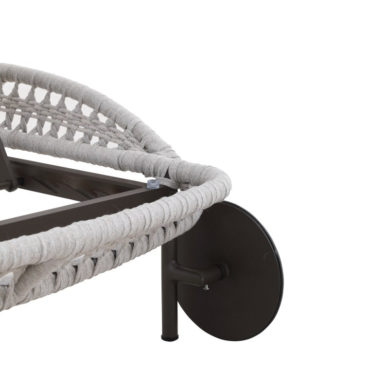 Front view of the BOSSA beige outdoor sun lounger with light cushion