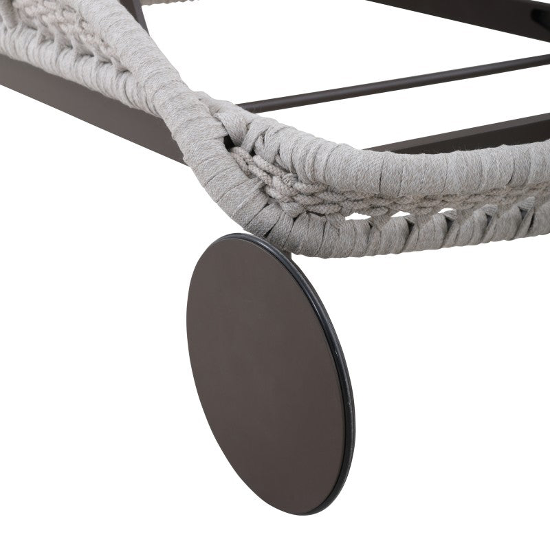 Frame and woven rope detail on the BOSSA beige outdoor sun lounger