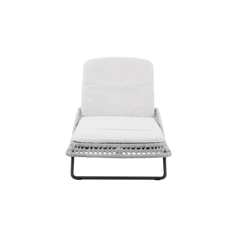 Side view of the BOSSA beige wheeled outdoor sun lounger with adjustable backrest