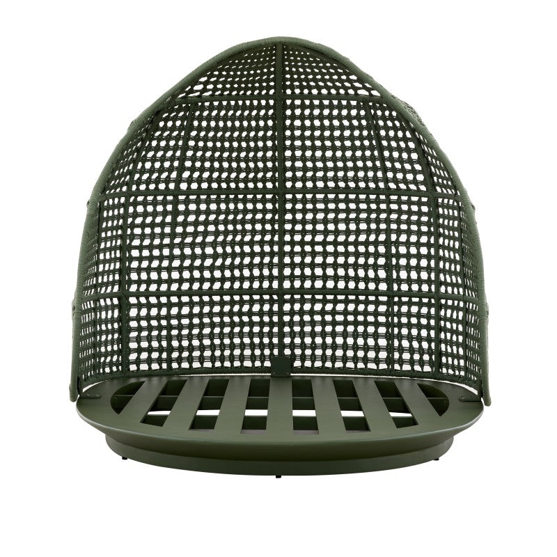 Close-up detail of the BOSSA outdoor cocoon chair woven shell
