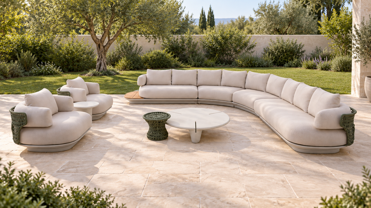 BOSSA 9-Seater Corner Rope & Teak Outdoor Lounge Set – Green