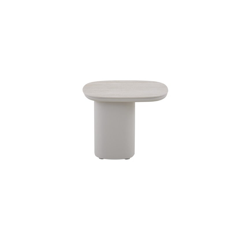 Detail of the COCOON outdoor side table rounded edge and cylindrical base