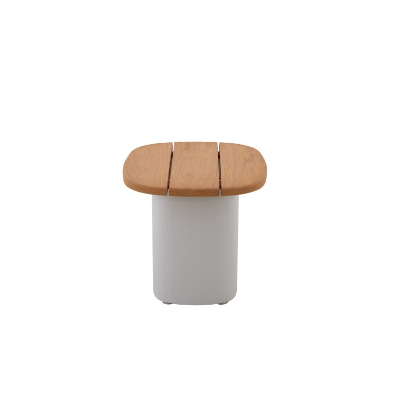 Front view of the COCOON teak outdoor side table with light base