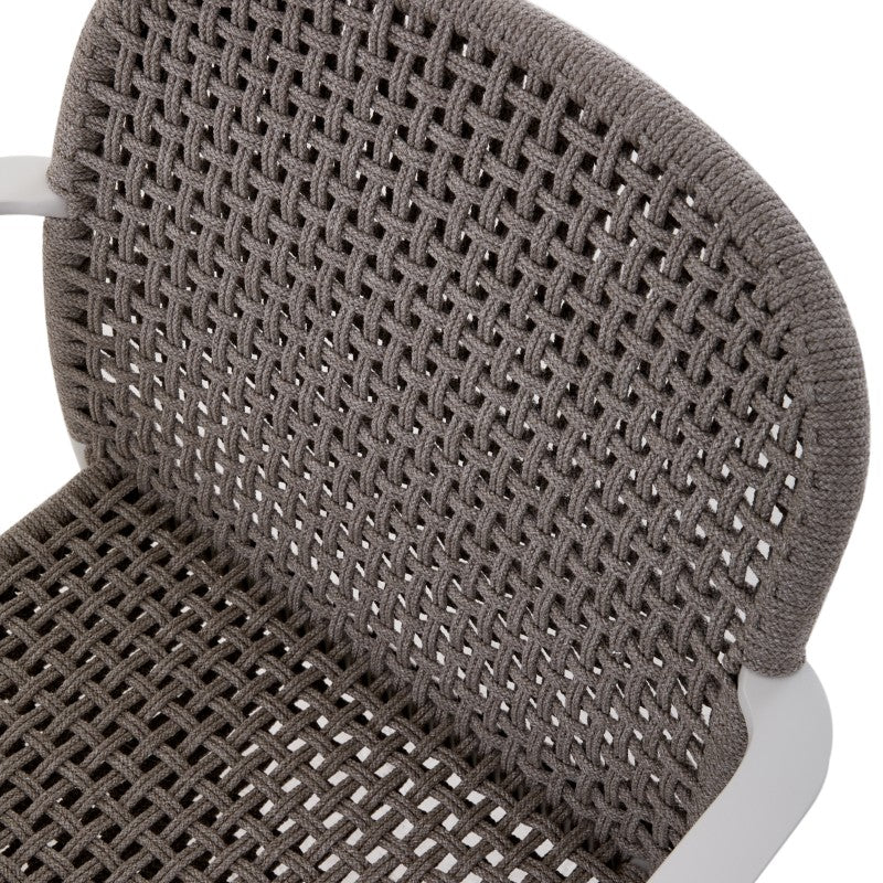 Close detail of the FANO grey woven outdoor dining armchair texture