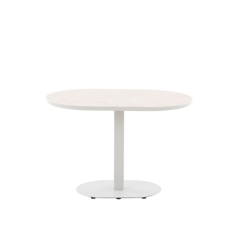 Front view of the FANO outdoor dining table with pedestal base