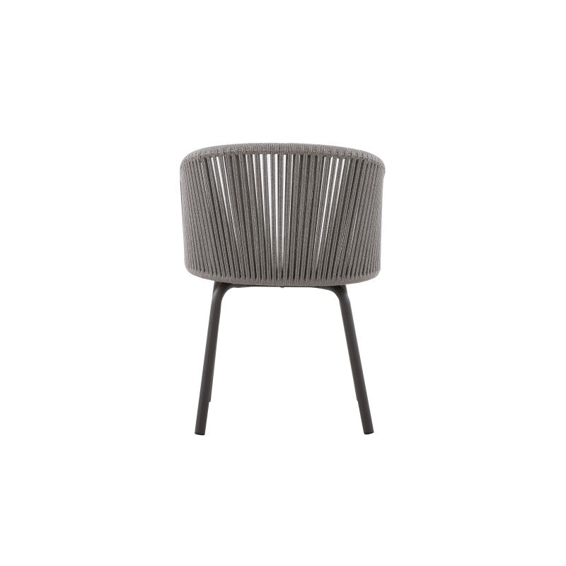 Rear view of the LA TOUR grey rope-woven outdoor dining armchair
