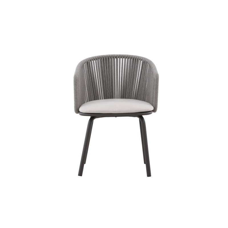 Front view of the LA TOUR grey rope-woven outdoor dining armchair