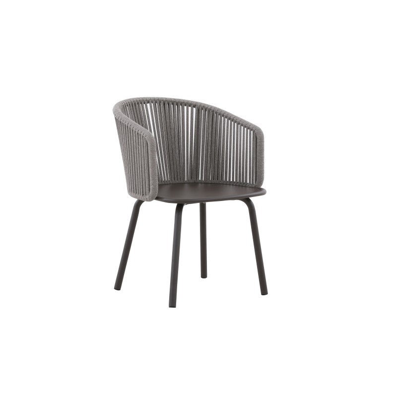 LA TOUR grey rope-woven outdoor dining armchair shown without its seat cushion