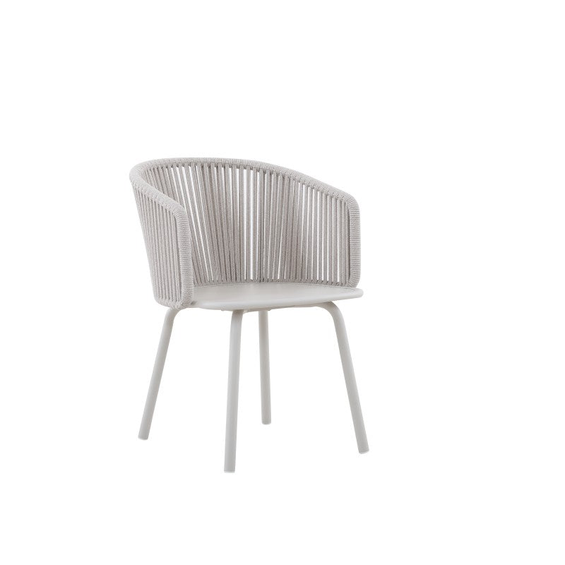 Front angle of the LA TOUR white rope-woven outdoor dining armchair