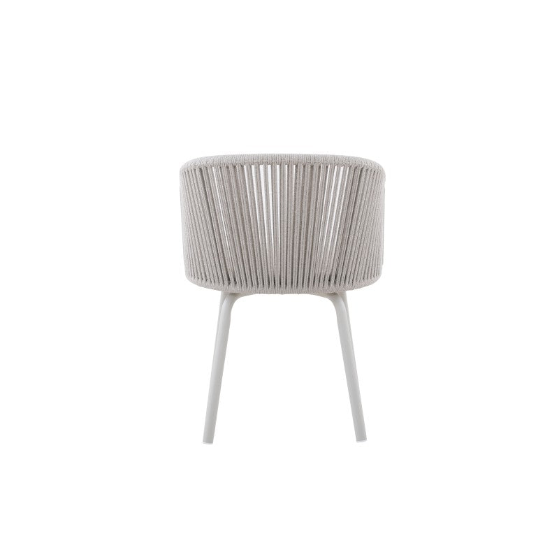 Rear view of the LA TOUR white rope-woven outdoor dining armchair