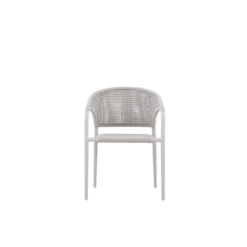 Rear view of the LA TOUR white woven outdoor dining armchair