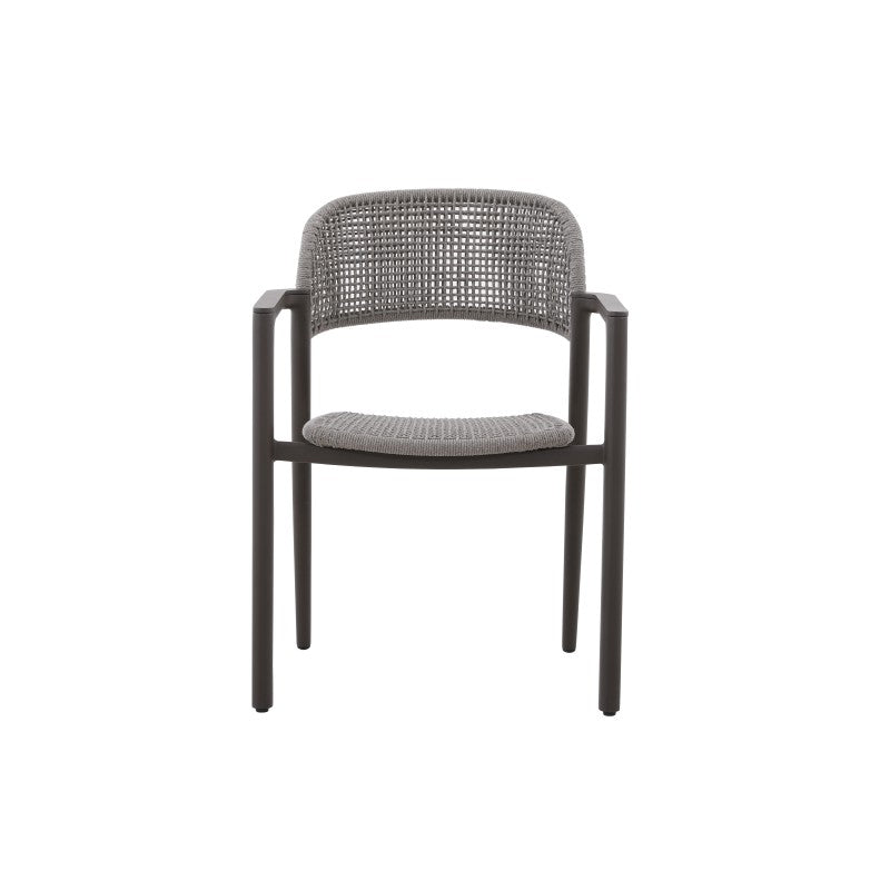Rear view of the LA TOUR black woven outdoor dining armchair with grey woven back