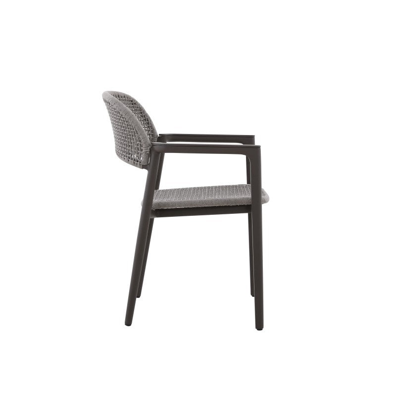 Front view of the LA TOUR black woven outdoor dining armchair