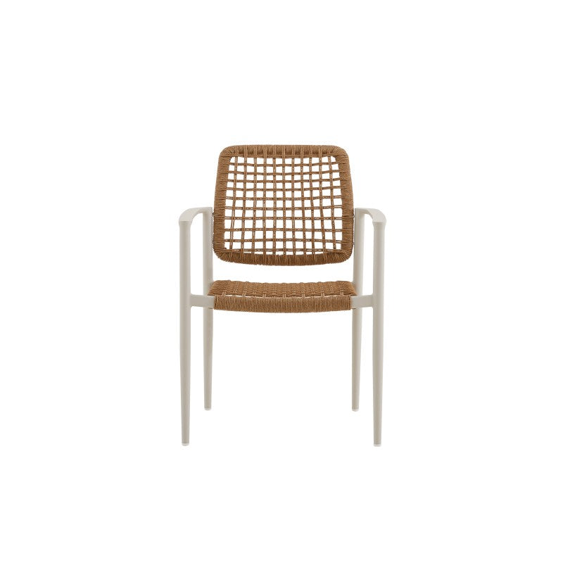 Rear view of the MARINE natural brown woven outdoor dining armchair